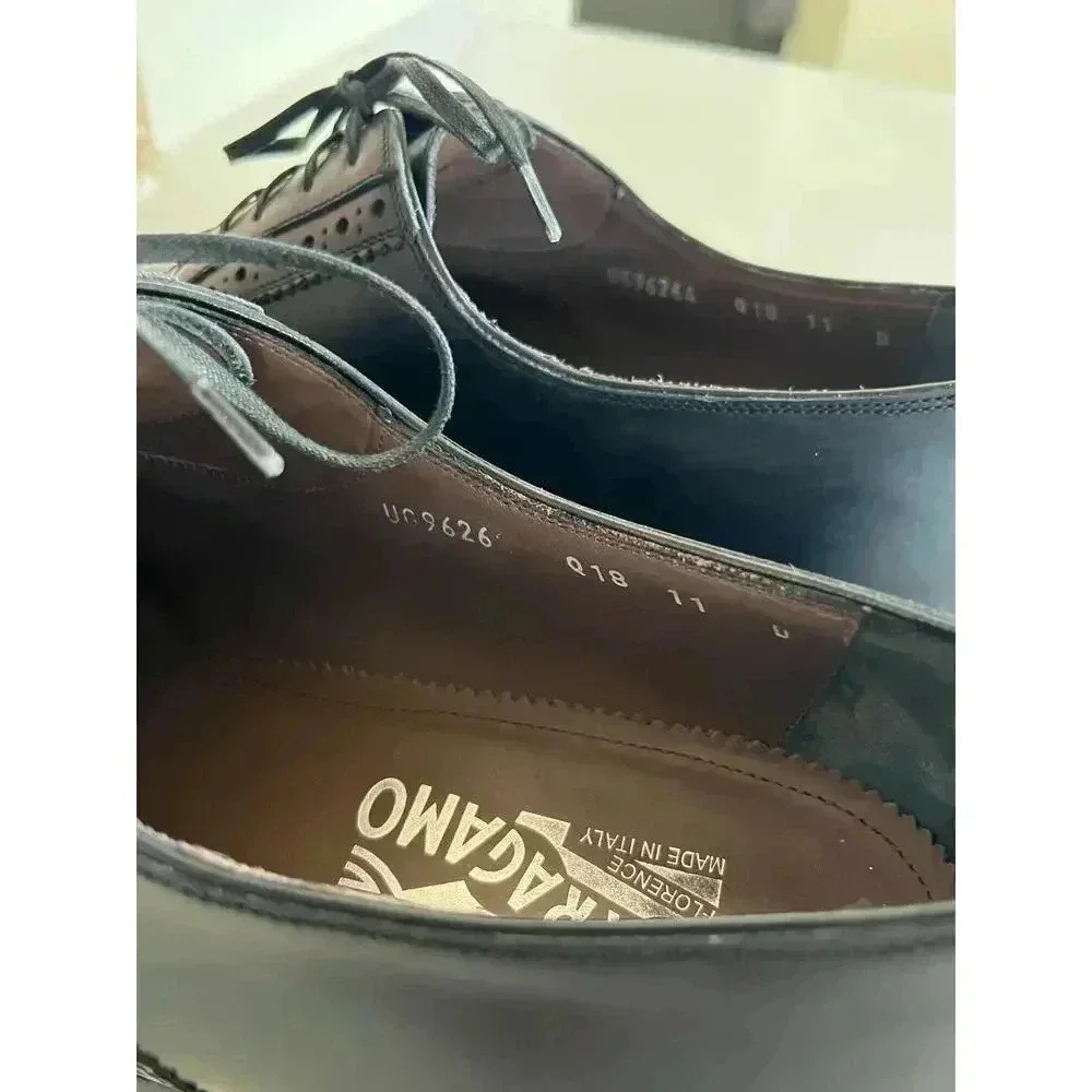 Salvatore Ferragamo Black Leather Wingtip Oxfords